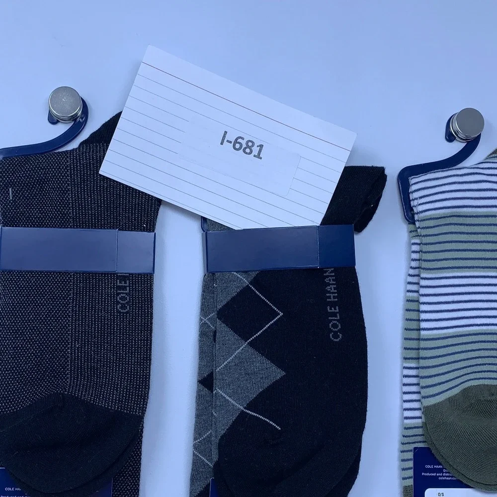 Cole Haan Mens 10-13 Multicolor Argyle Stripe Dot 3 Pair Lot Dress Crew Socks